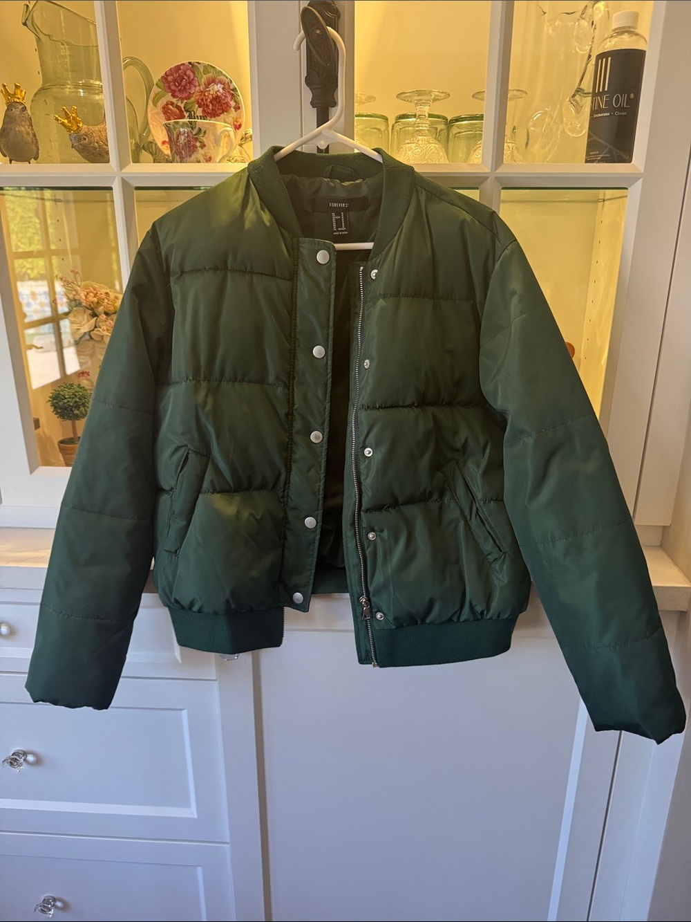 Forever 21 Green Quilted Bomber Jacket